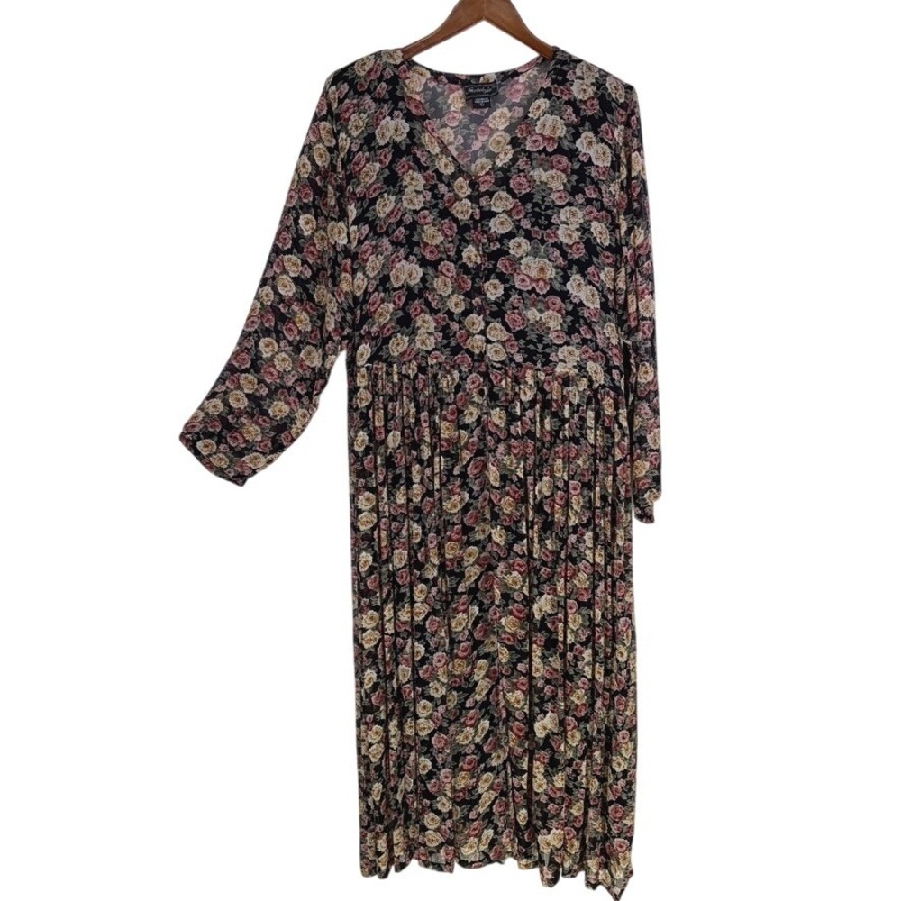 Vintage Nostalgia Floral Midi Dress Oversized Large Black Floral Whimsigoth Boho